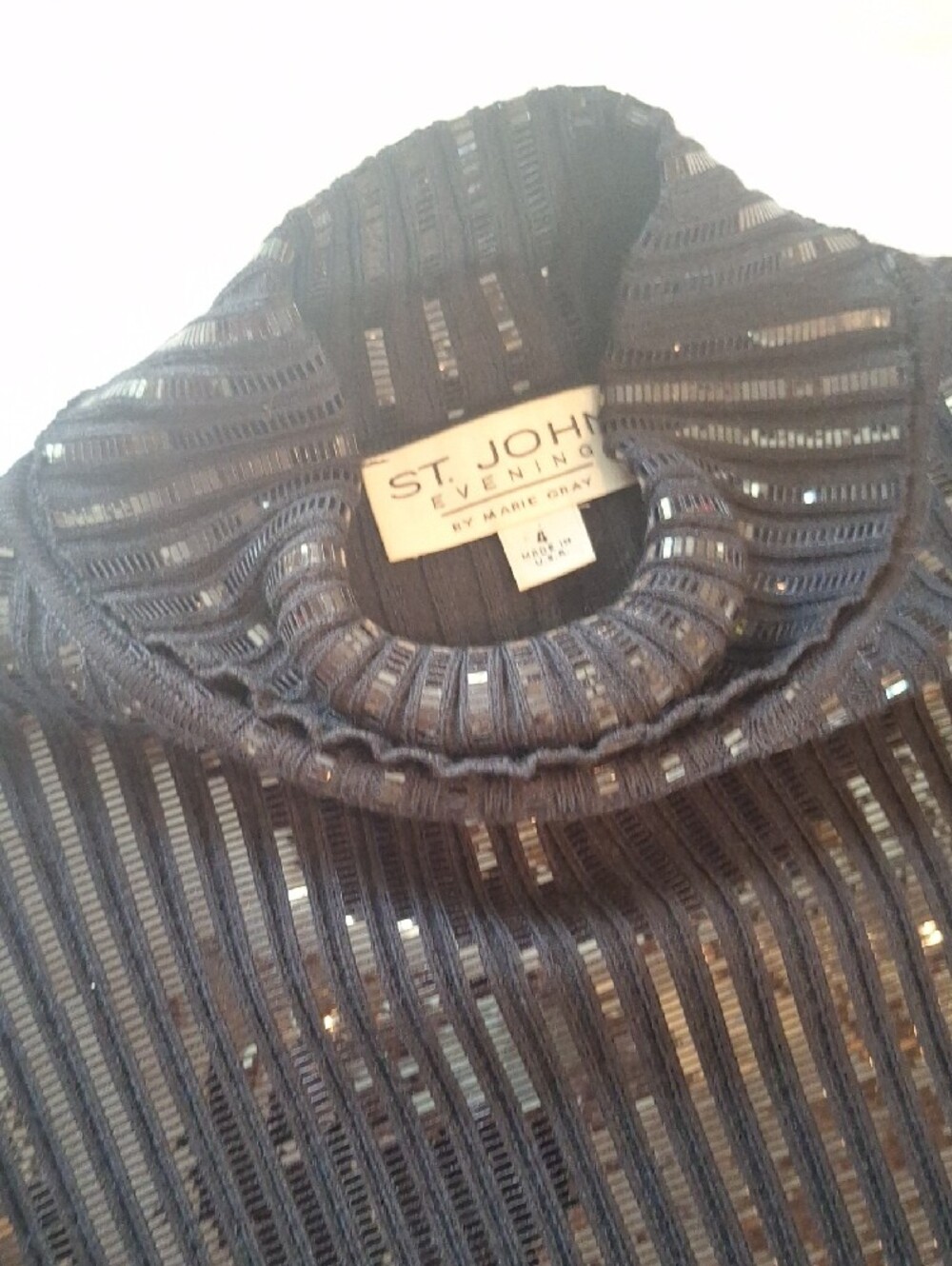 St. John Evening Black Sequined Ribbed Knit Top - Picture 4 of 6